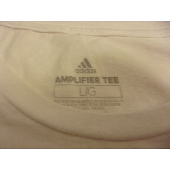 Adidas Amplifier T-Shirt Size Larrge White Blue Logo Three Stripes Cotton Woman - Picture 4 of 4